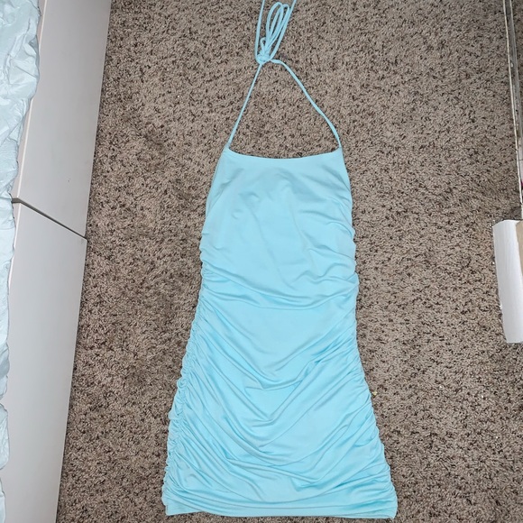 Aqua Blue Ruched Dress - Picture 5 of 8